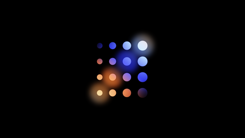 BORA Logo mit stilisierten Punkten in Blau-, Orange- und Weißtönen auf schwarzem Hintergrund.