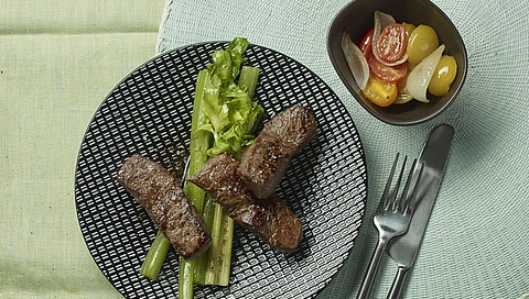 Beef sticks with celery and grilled tomatoes from the 10 | 10 retailer edition