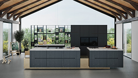 Loft kitchen in converted farmhouse