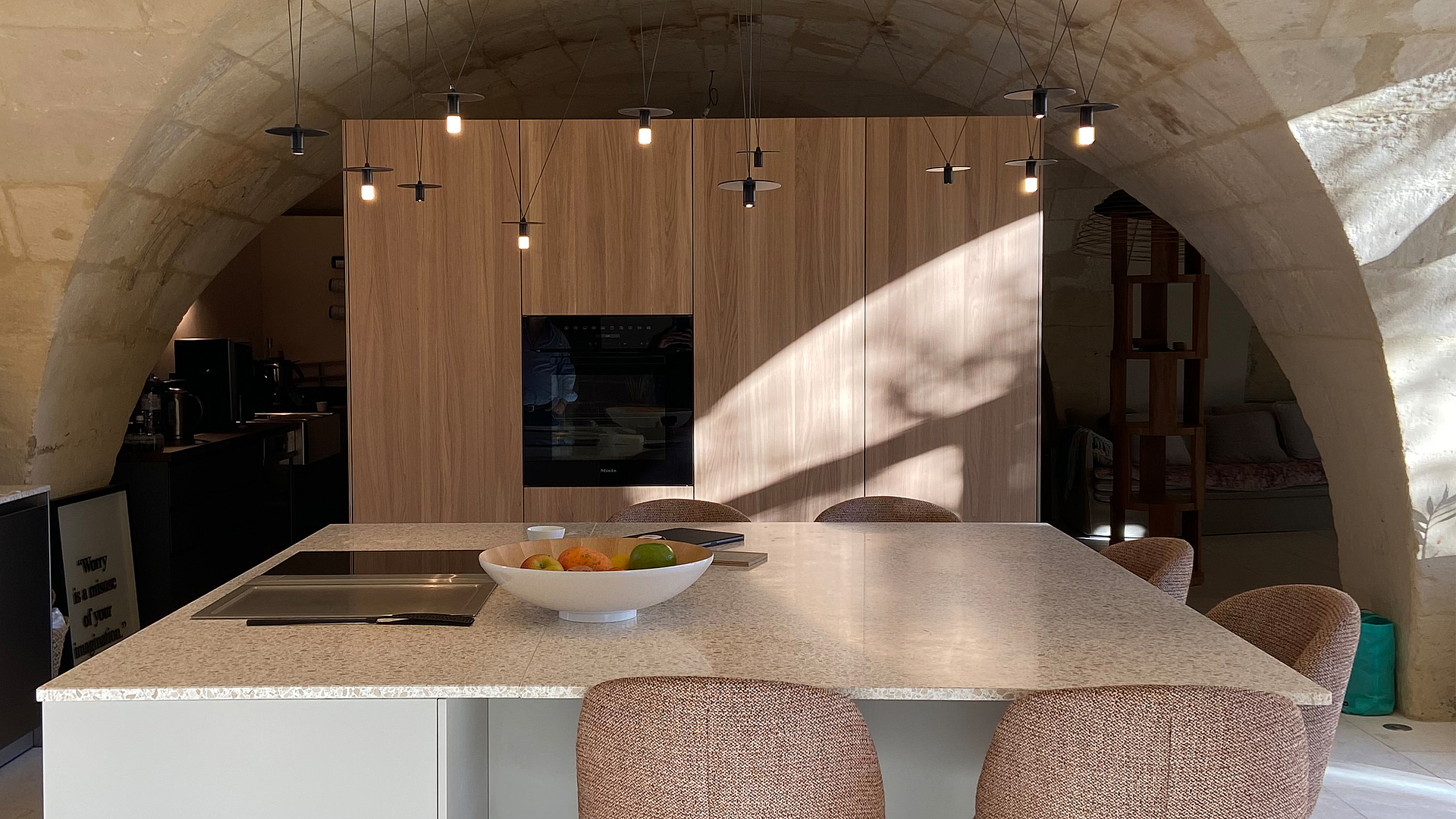 A dream kitchen in a vaulted stable