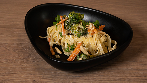 Tagliatelle and broccoli in a creamy mustard sauce