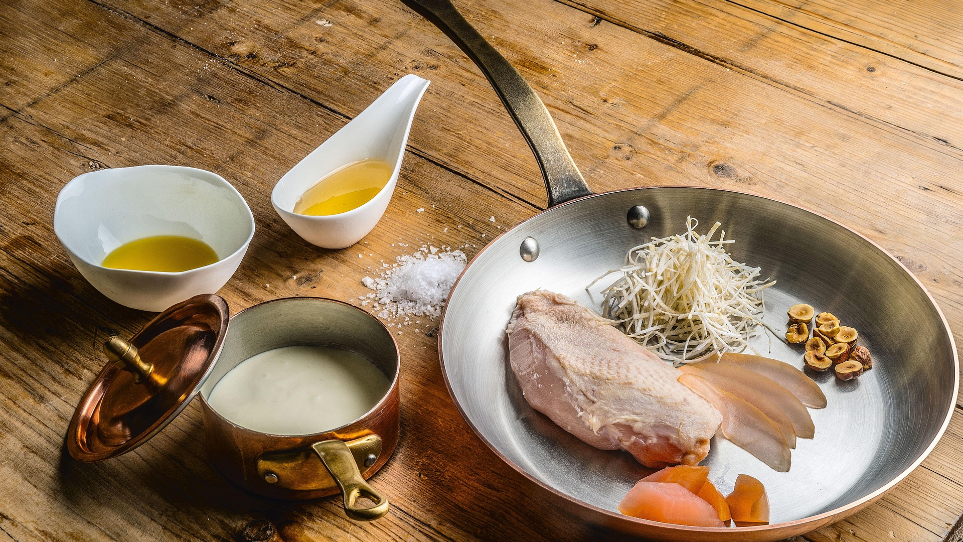 Breast of Guinea fowl with honey glaze, celeriac, apples & hazelnuts ingredients