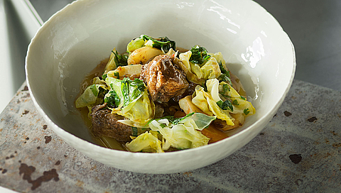 Lamb stew with young pointed cabbage
