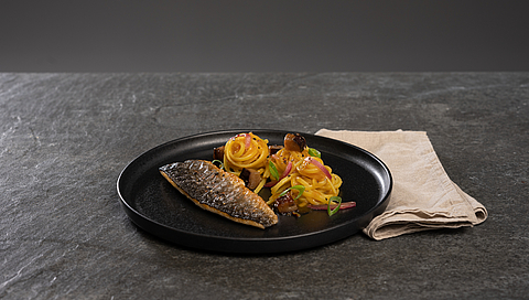 Fettuccine with aubergine and char