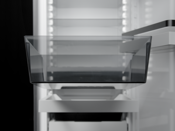 BORA Abluft- oder Umluftfiltereinsatz für Dunstabzugssystem, transparent und funktional, eingebaut in Küchenmodul.