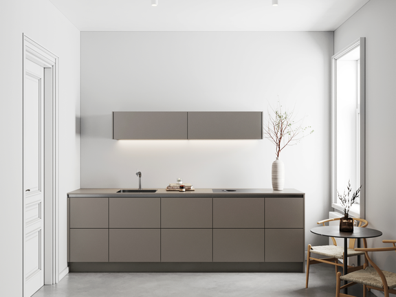 Moderne BORA Küche mit minimalistischer Designzeile, integriertem Kochfeld und Dunstabzug, hell und funktional.